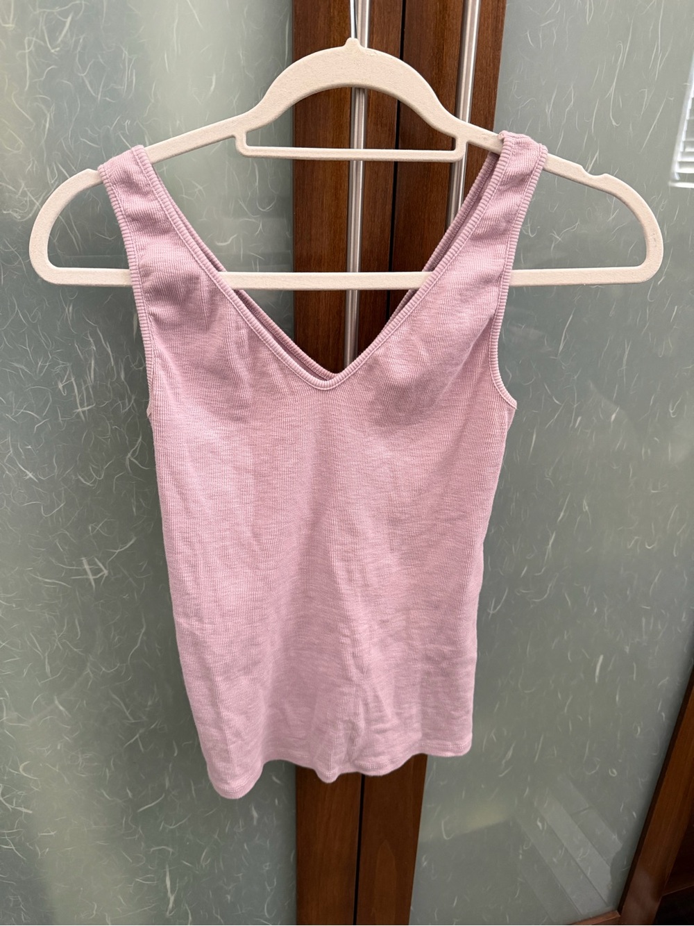 Enza Costa Ribbed V-Neck Tank Top in Pale Pink